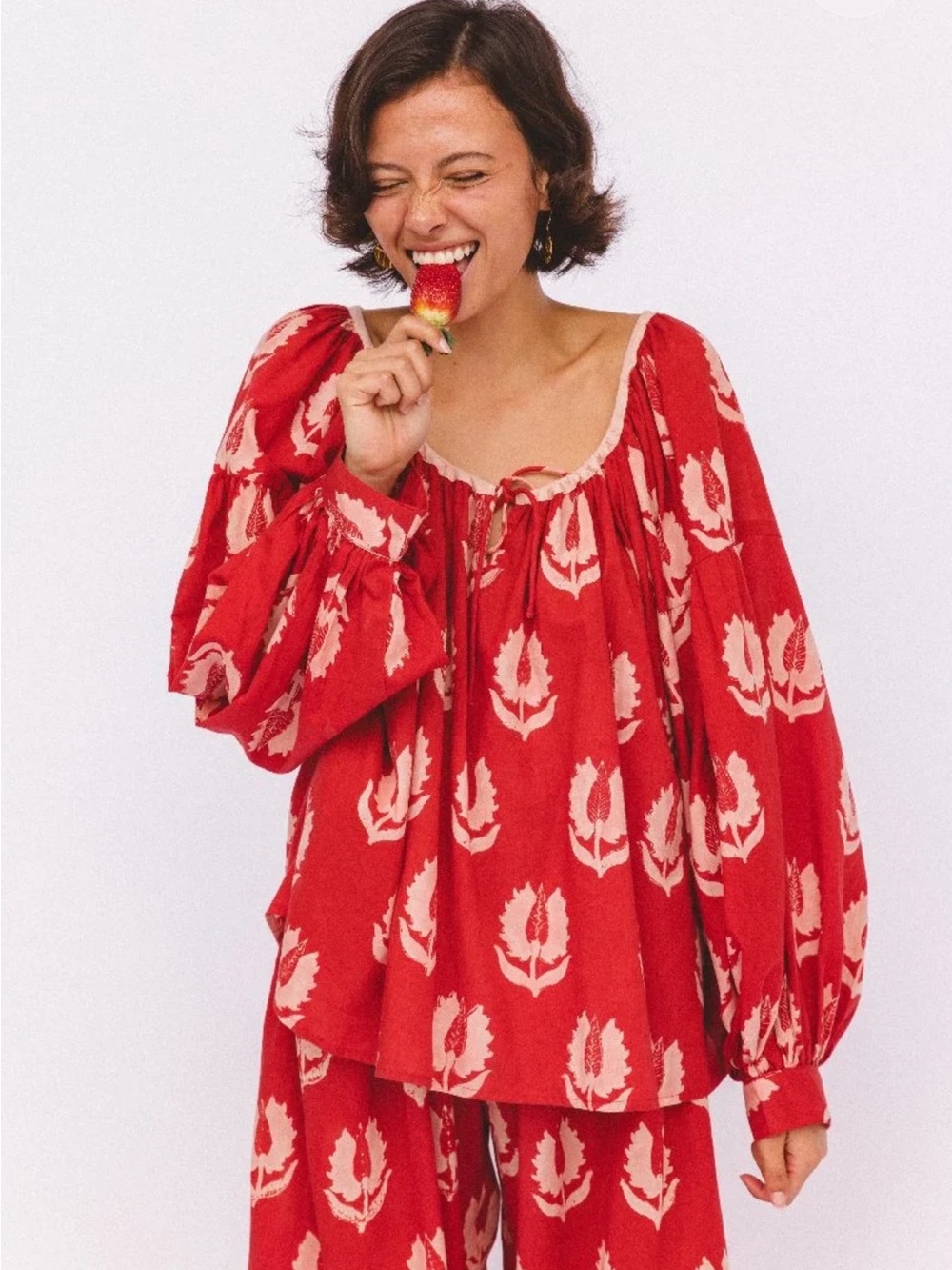 Daughters of India Ria Blouse in Ruby Red size L